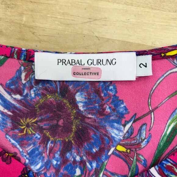 Prabal Gurung Collective Womens Size 2 Top Floral Flare Sleeve V Neck Pink - Picture 12 of 15